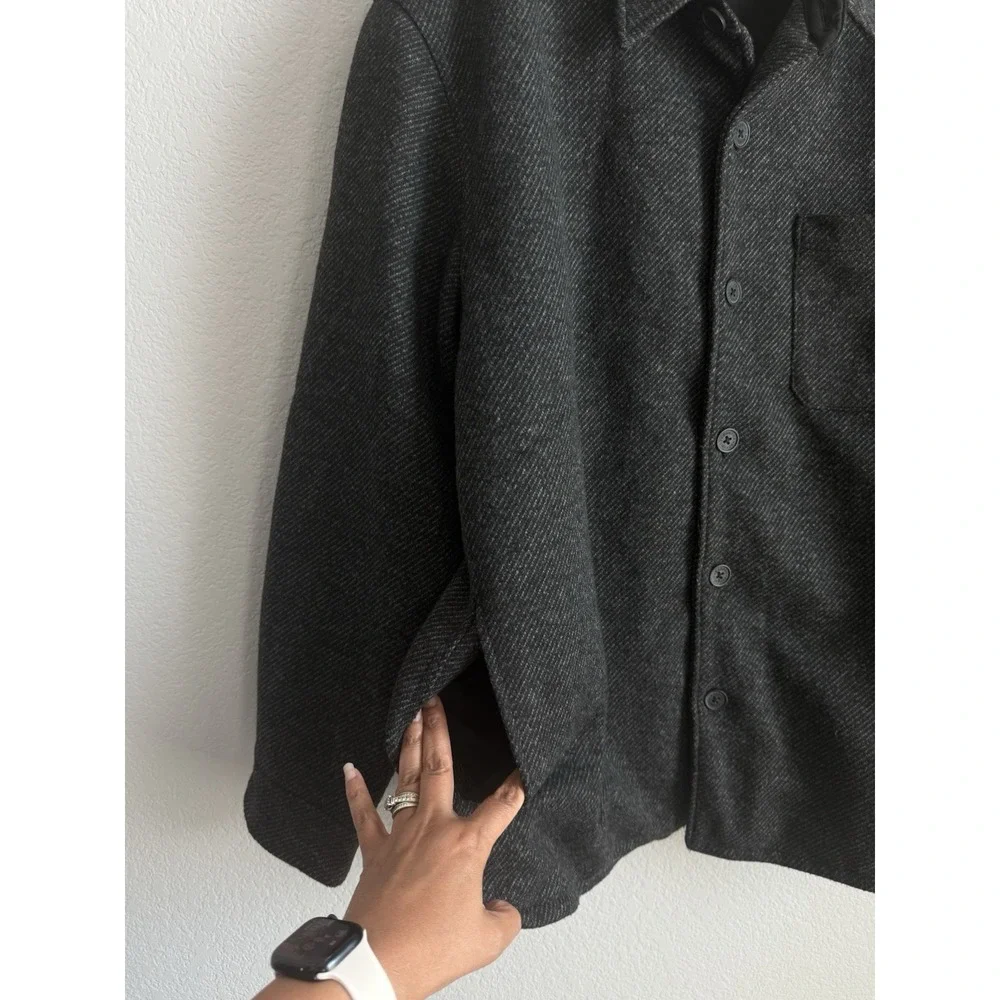 Banana Republic Charcoal Black Herringbone Tweed Shacket Shirt Jacket Men's XXL
